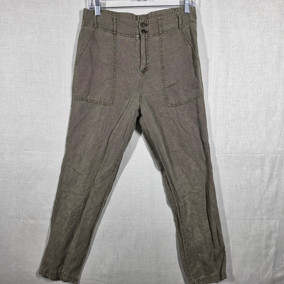 C&C California Pants - C&C California Pants Women Small Blended Linen Earthy Olive Green Relaxed Boho